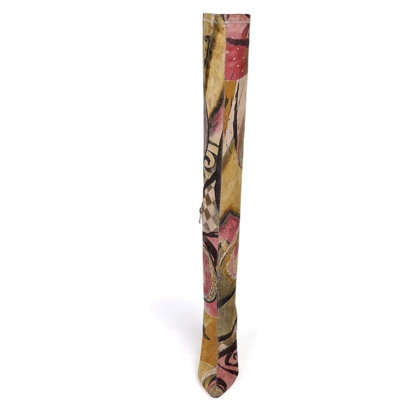 Women's Sexy Printed Stretchy Thigh High Pointy Toe Stiletto Boots - Picture 3 of 6